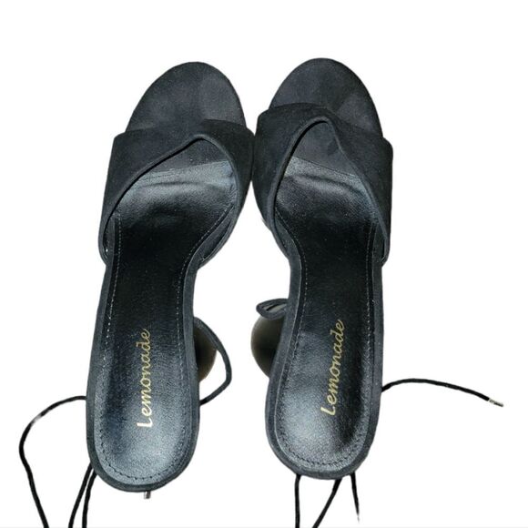 Black Bite Me Platform Tie Up Lace Up Heels 10 - Picture 5 of 9